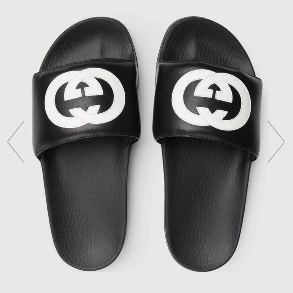 NWT Gucci Interlocking G Leather Slide Sandal